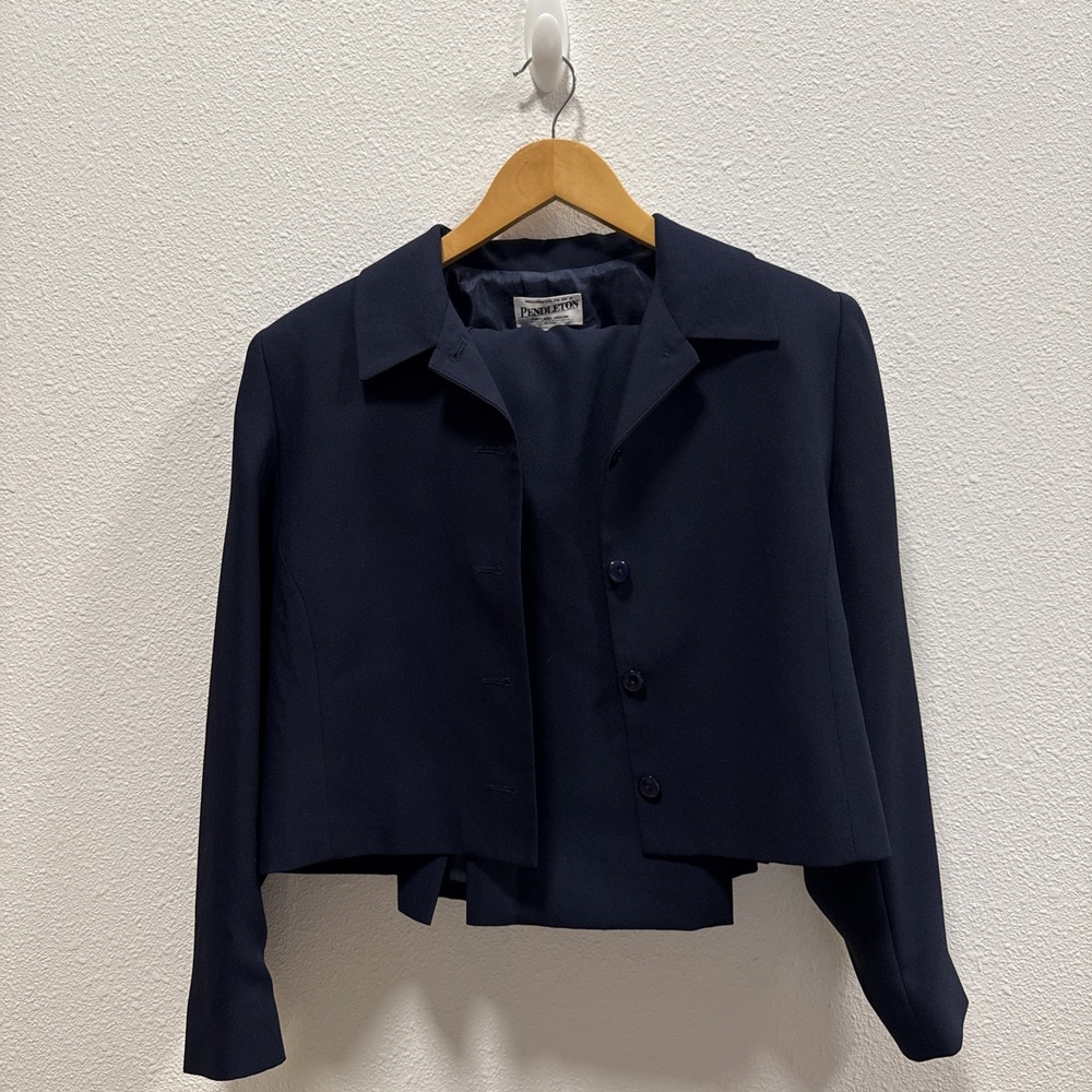 Pendleton Crop Navy Blazer (Size 12) And Pencil‎ Skirt (size 14) Set Y2K Women's